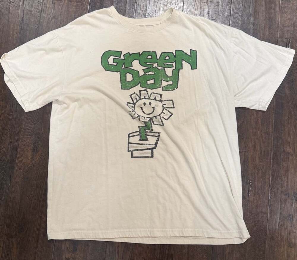 Green Day Kerplunk Flower Pot Graphic T-Shirt Size LG/XL Ivory